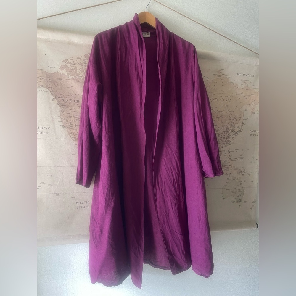 SAGA Alana  Open-Front Shawl Cardigan Linen Size Large Purple